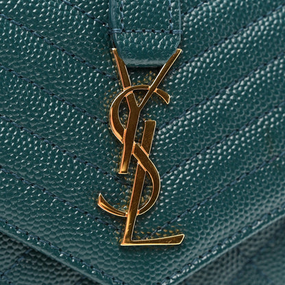 Saint Laurent Grain De Poudre Mixed Matelasse Triquilt Monogram Compact Tri Fold Wallet Sea Turquois 7 of 8