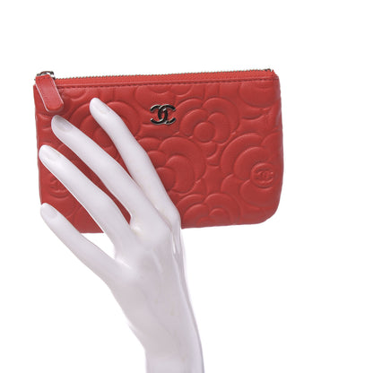 Chanel Goatskin Camellia Embossed Cosmetic Pouch Red 2 of 7