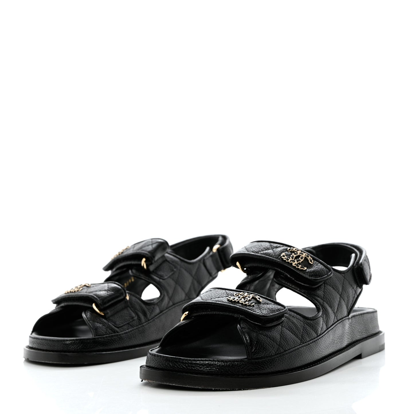 Grained Calfskin Velcro Dad Sandals 37 Black