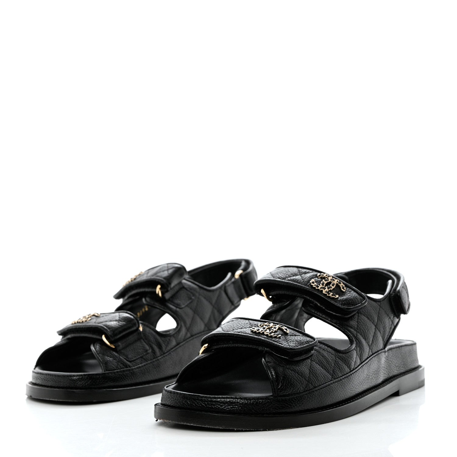 Chanel Grained Calfskin Velcro Dad Sandals 37 Black 3 of 11