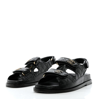 Chanel Grained Calfskin Velcro Dad Sandals 37 Black 3 of 11