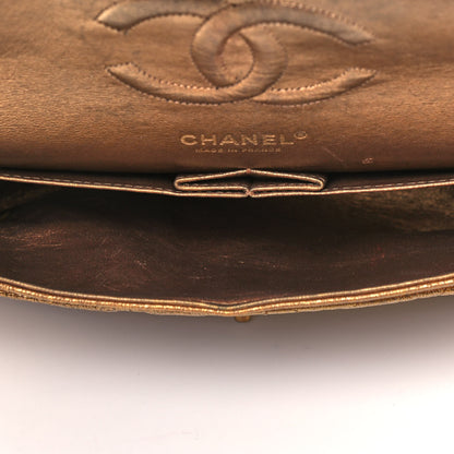 Chanel Metallic Crackled Calfskin Quilted Medium Double Flap Dark Gold 4 of 9