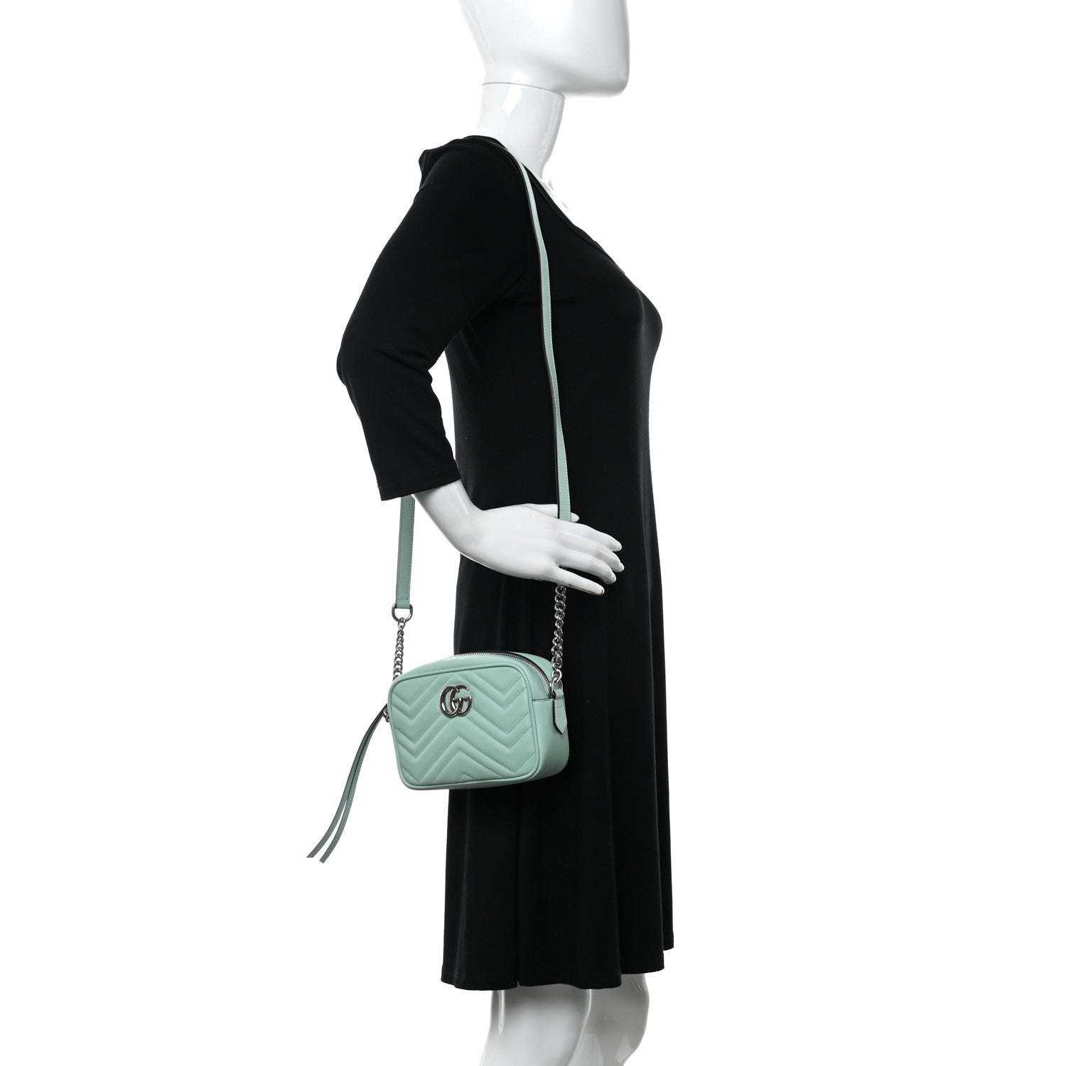 Gucci Calfskin Matelasse Mini GG Marmont Chain Shoulder Bag Water Green 2 of 11
