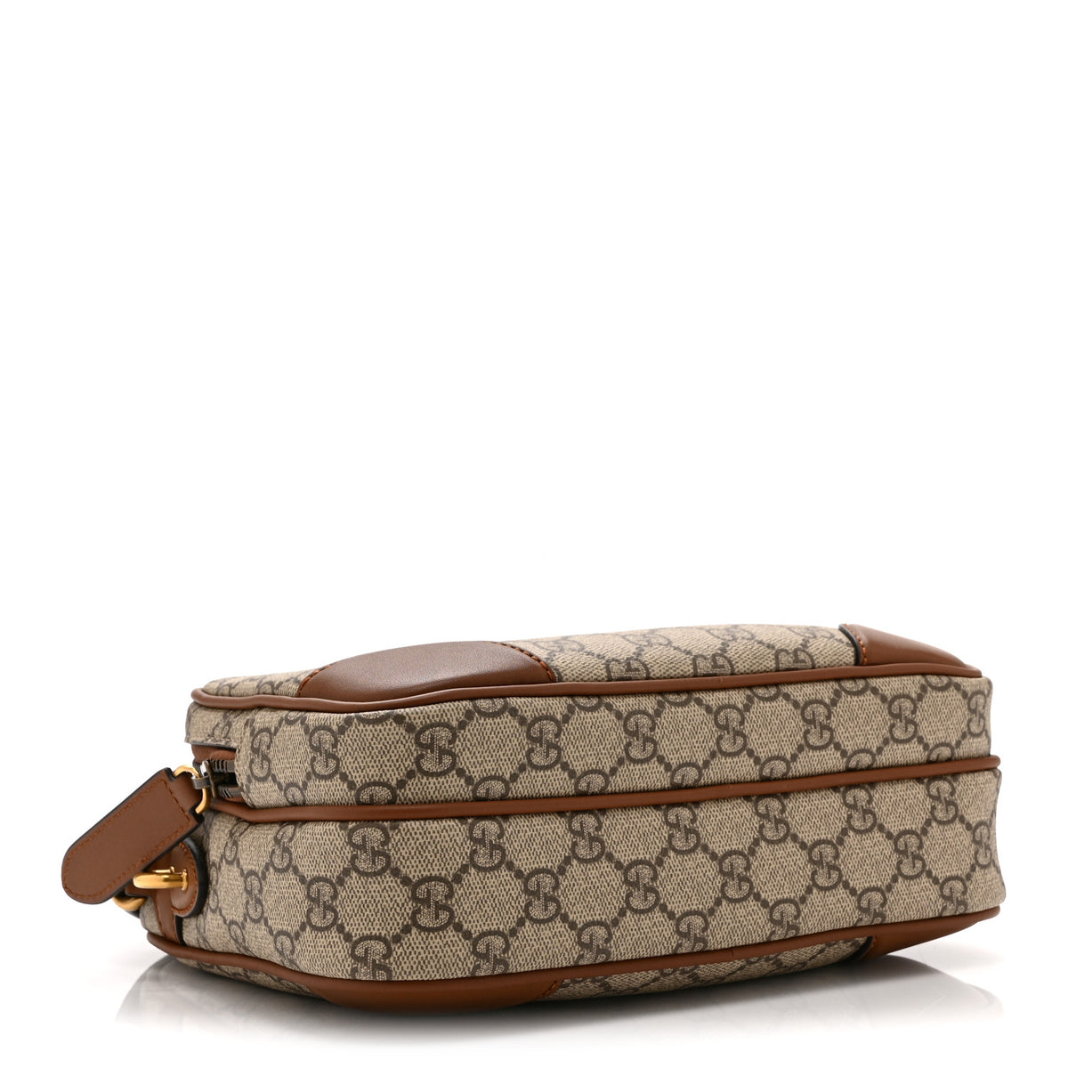 Gucci GG Supreme Monogram Textured Calfskin Emblem Medium Crossbody Beige Dark Brown 4 of 12