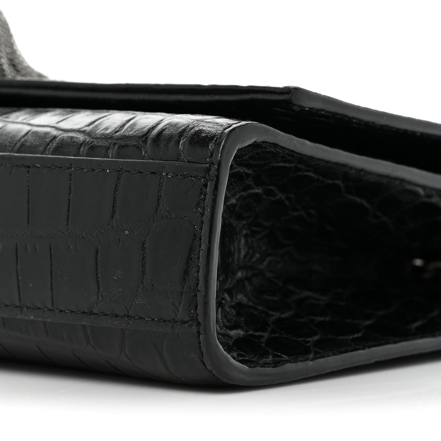 Calfskin Crocodile Embossed Medium Classic Monogram Kate Tassel Satchel Black