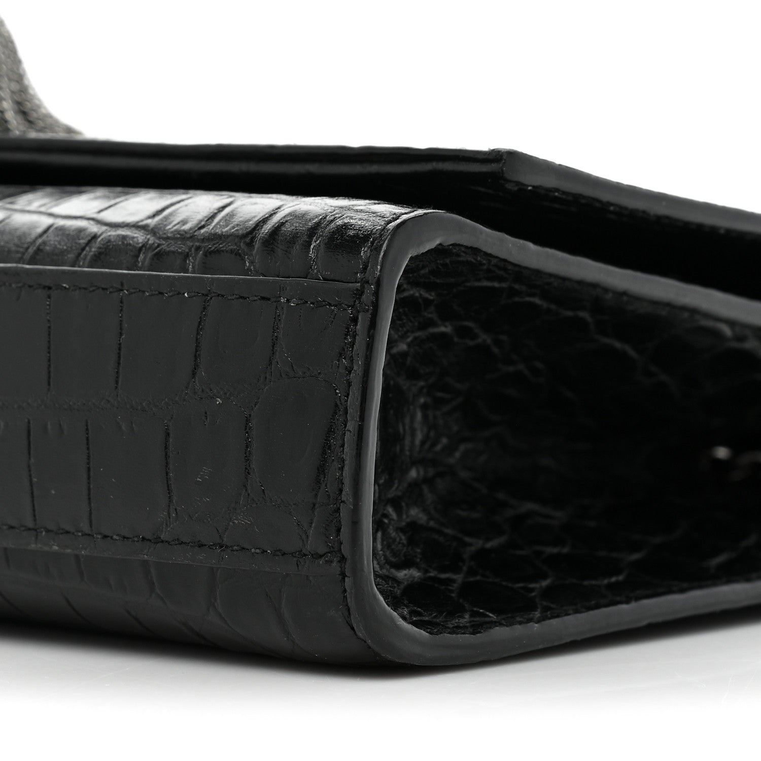 Saint Laurent Calfskin Crocodile Embossed Medium Classic Monogram Kate Tassel Satchel Black 7 of 15