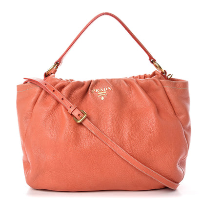 Prada Cervo Deerskin Pleats Tote Corallo 1 of 18