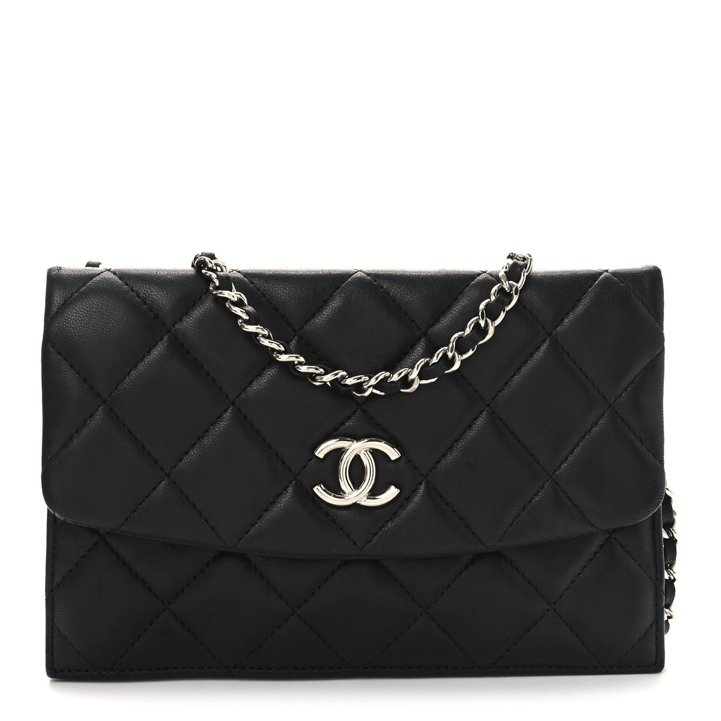 Lambskin Quilted Double Sided Wallet On Chain WOC Black