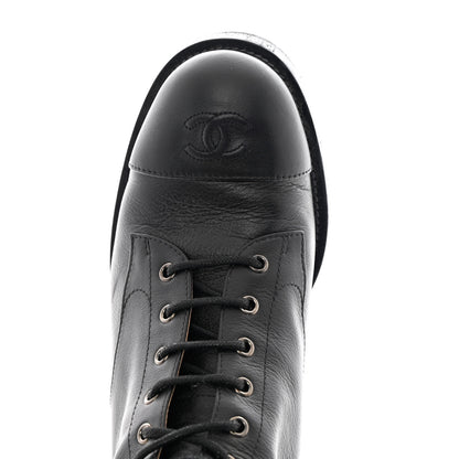 Chanel Calfskin Lace Up Combat Boots 41 Black 12 of 15