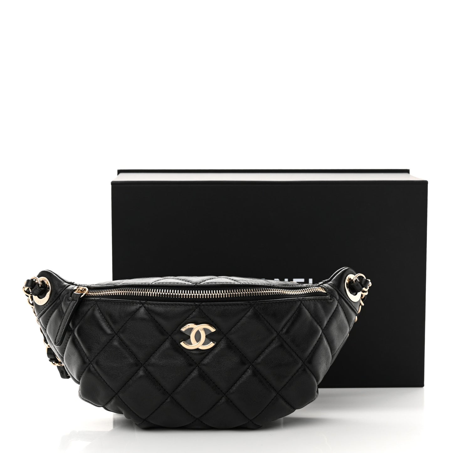Lambskin Quilted Waist Bag Fanny Pack Black