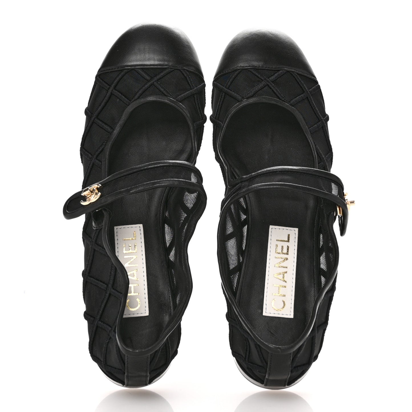 Lambskin Fabric Mesh Quilted Mary Jane Cap Toe Flats 40 Black 39 Black
