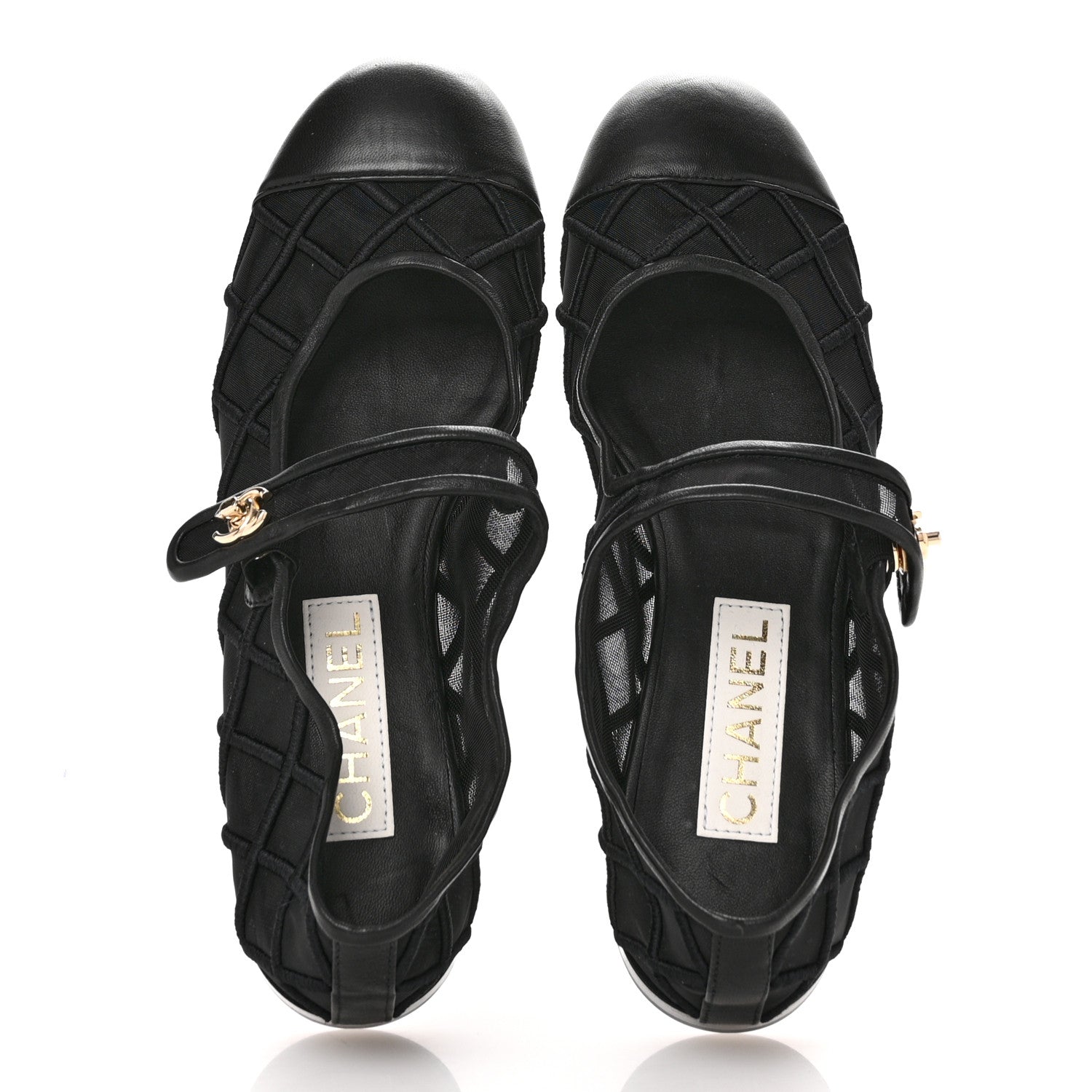 Chanel Lambskin Fabric Mesh Quilted Mary Jane Cap Toe Flats 40 Black 39 Black 2 of 8