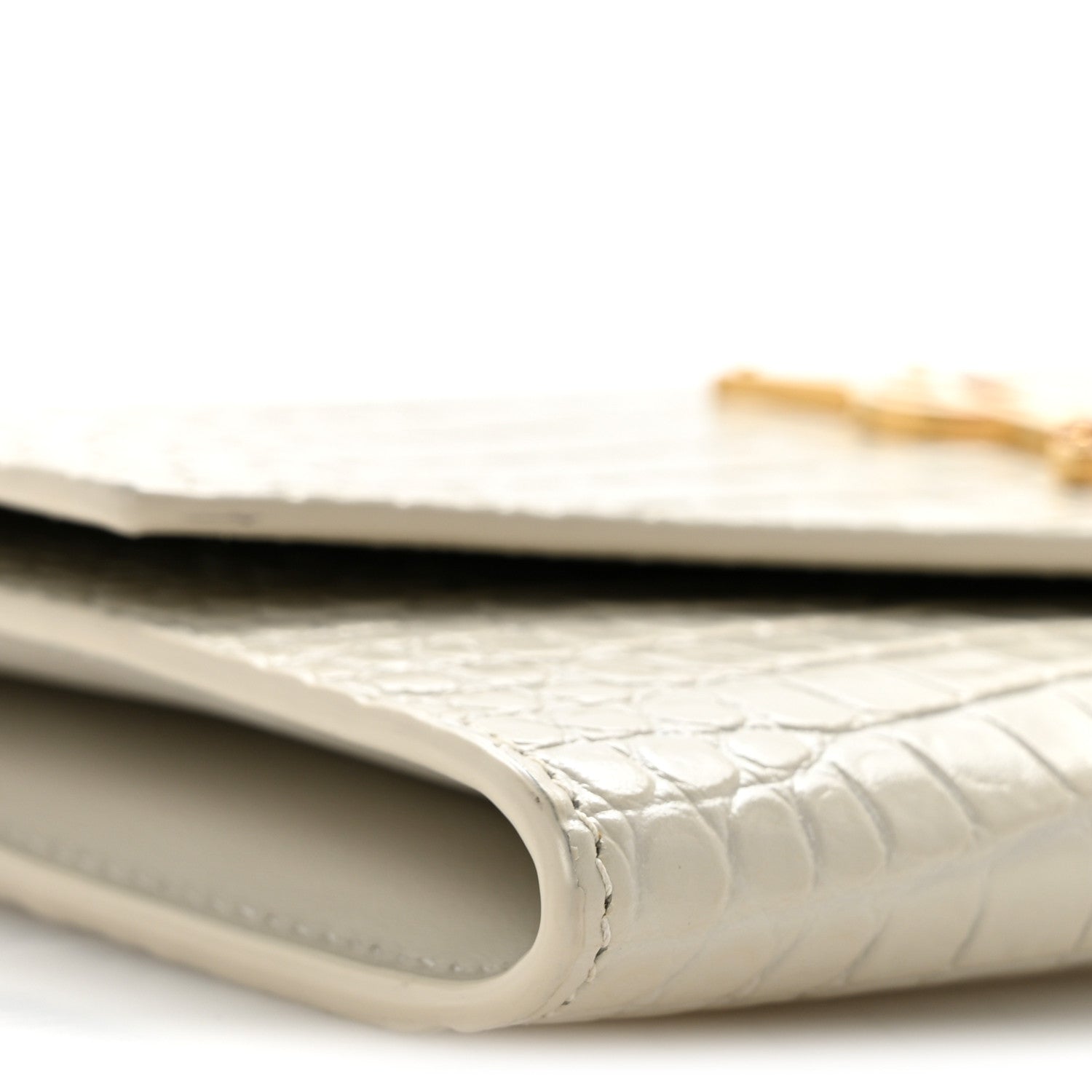 Saint Laurent Calfskin Crocodile Embossed Monogram Uptown Chain Wallet Crema Soft 10 of 14