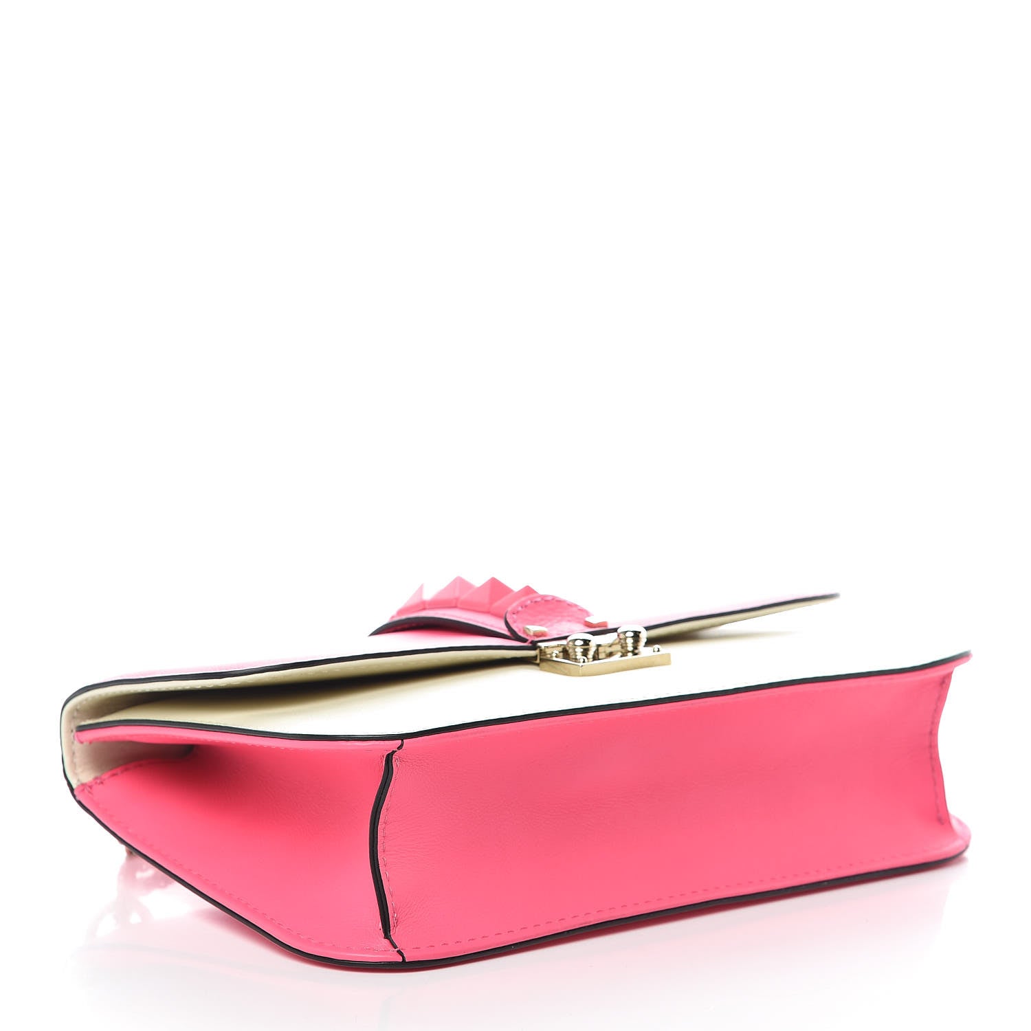Valentino Garavani Vitello Medium Glam Lock Rockstud Flap Fuxia Fluo Light Ivory 4 of 10
