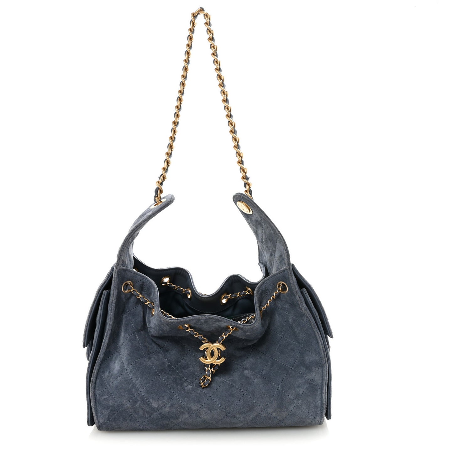 Suede Quilted Small Chanel 25 Handbag Blue