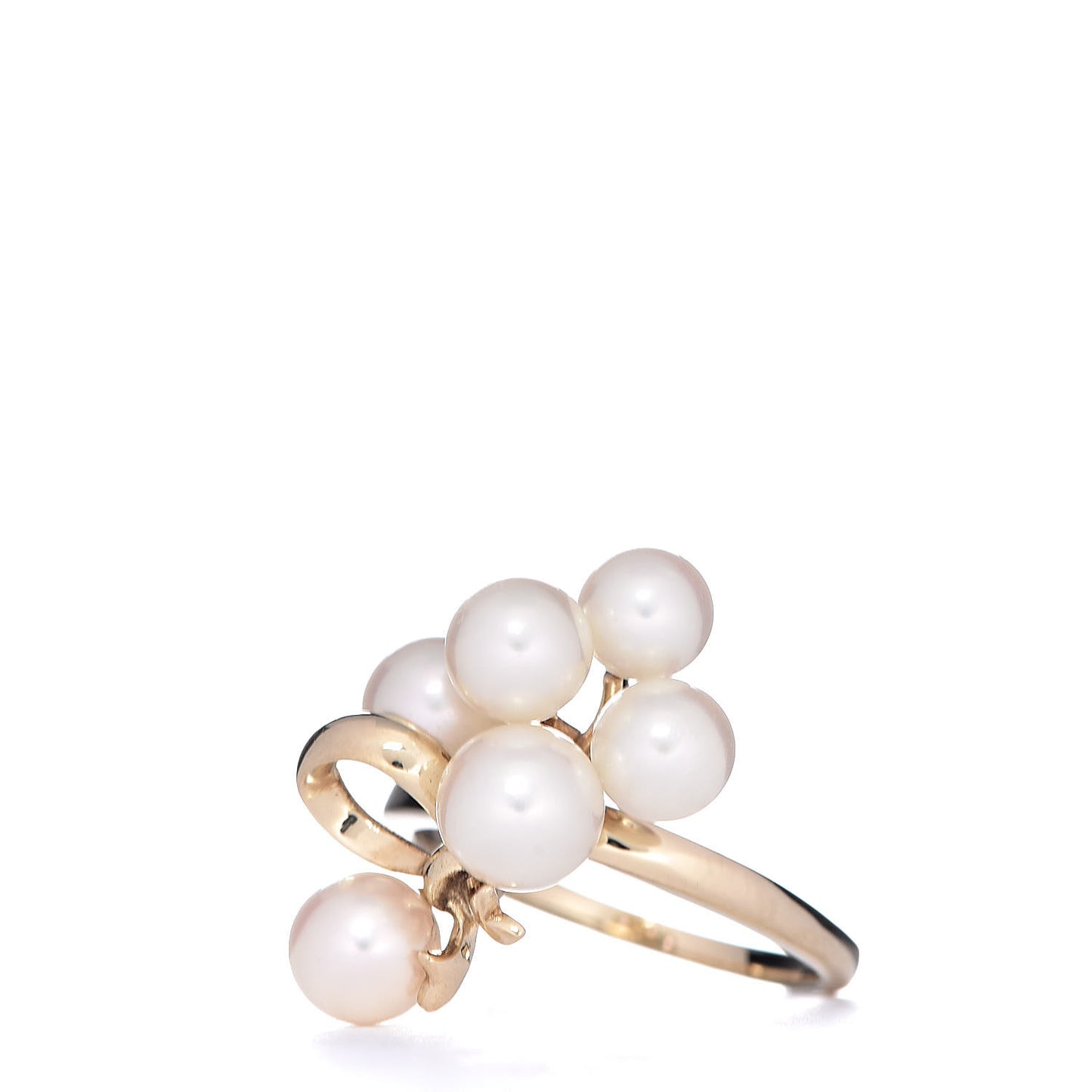 18K Yellow Gold Akoya Pearl 5.5-6.5mm Cluster Cocktail Ring 55 7.25