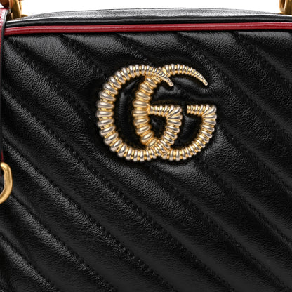 Gucci Vintage Effect Calfskin Matelasse Diagonal Small Torchon GG Marmont Bamboo Top Handle Shoulder Bag Black Romantic Cherry 7 of 11