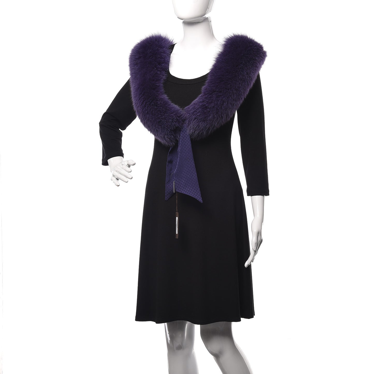Silk Fox Fur Panel Scarf Purple