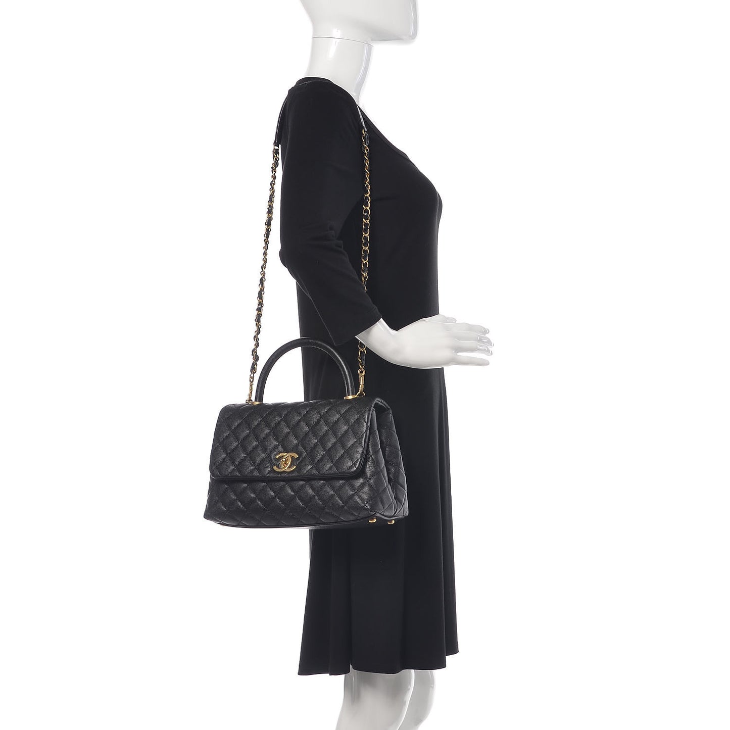 Caviar Quilted Small Coco Handle Flap Black