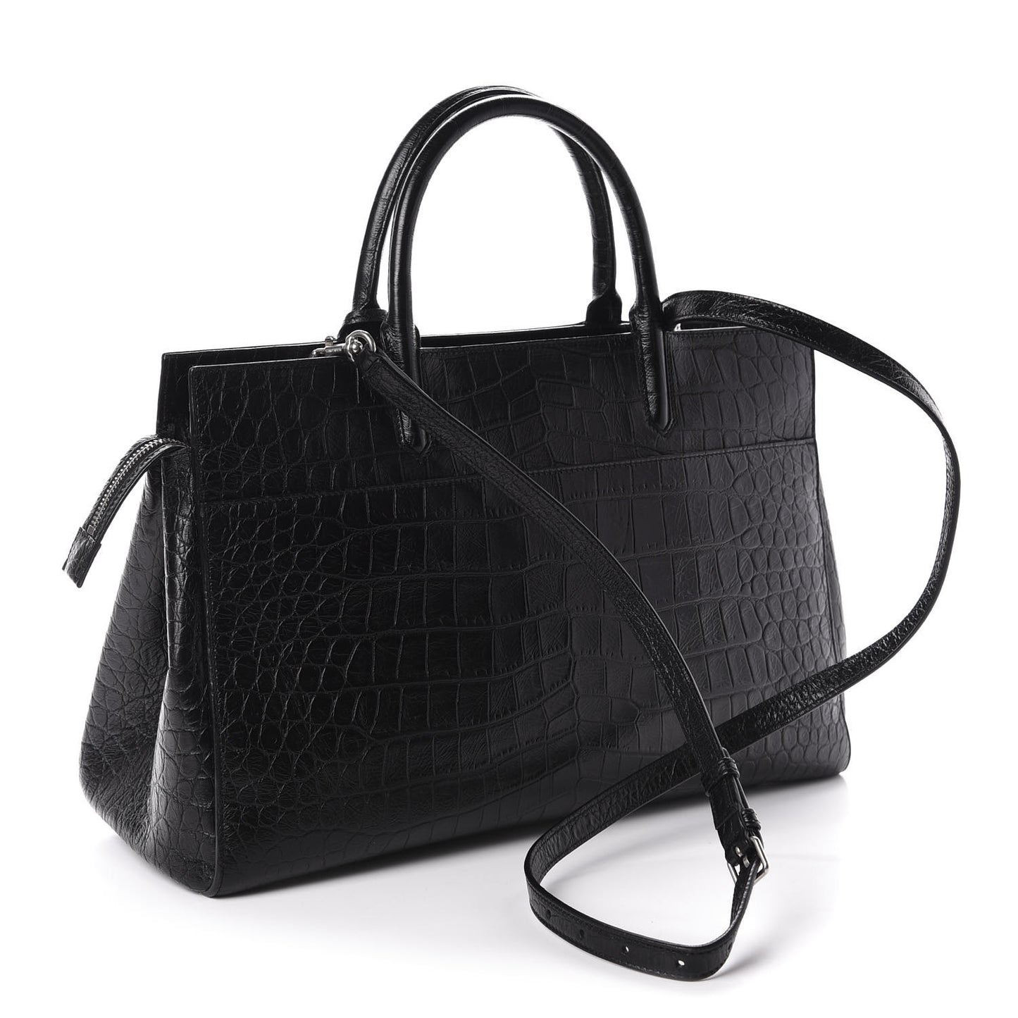 Calfskin Crocodile Embossed Medium Cabas Rive Gauche Black