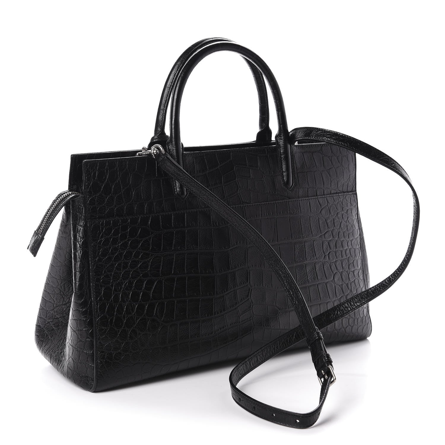 Saint Laurent Calfskin Crocodile Embossed Medium Cabas Rive Gauche Black 3 of 11