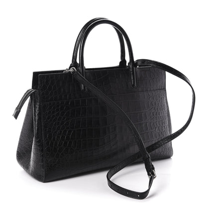 Saint Laurent Calfskin Crocodile Embossed Medium Cabas Rive Gauche Black 3 of 11