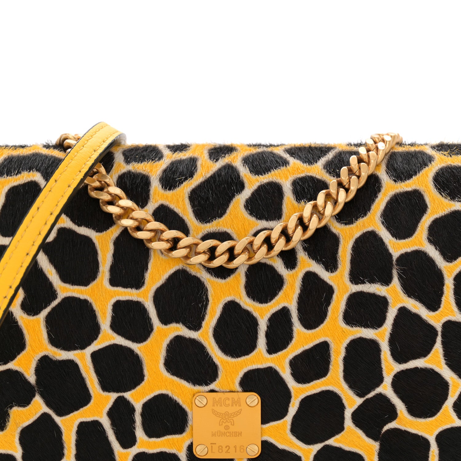 MCM Visetos Calf Hair Giraffe Print Cross Body Yellow 7 of 10