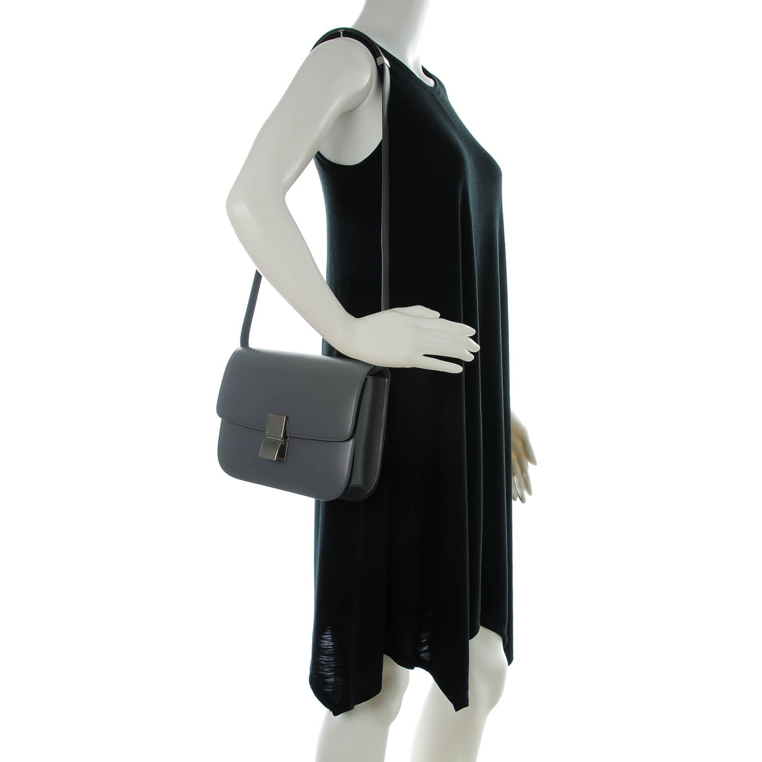 Celine Smooth Calfskin Medium Classic Box Flap Bag Storm 2 of 8