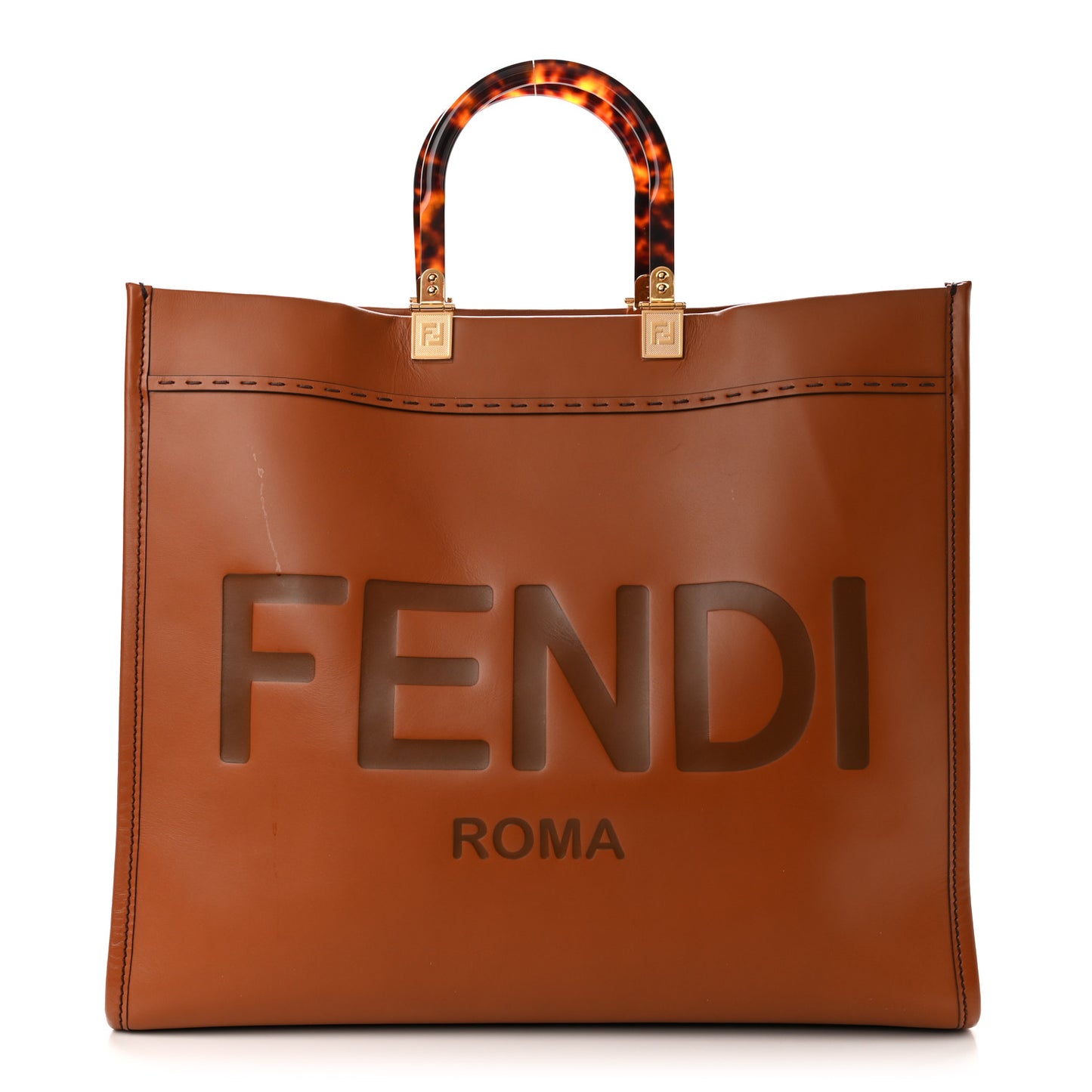 Vitello King Plexiglass Large Fendi Sunshine Shopper Tote Cuoio