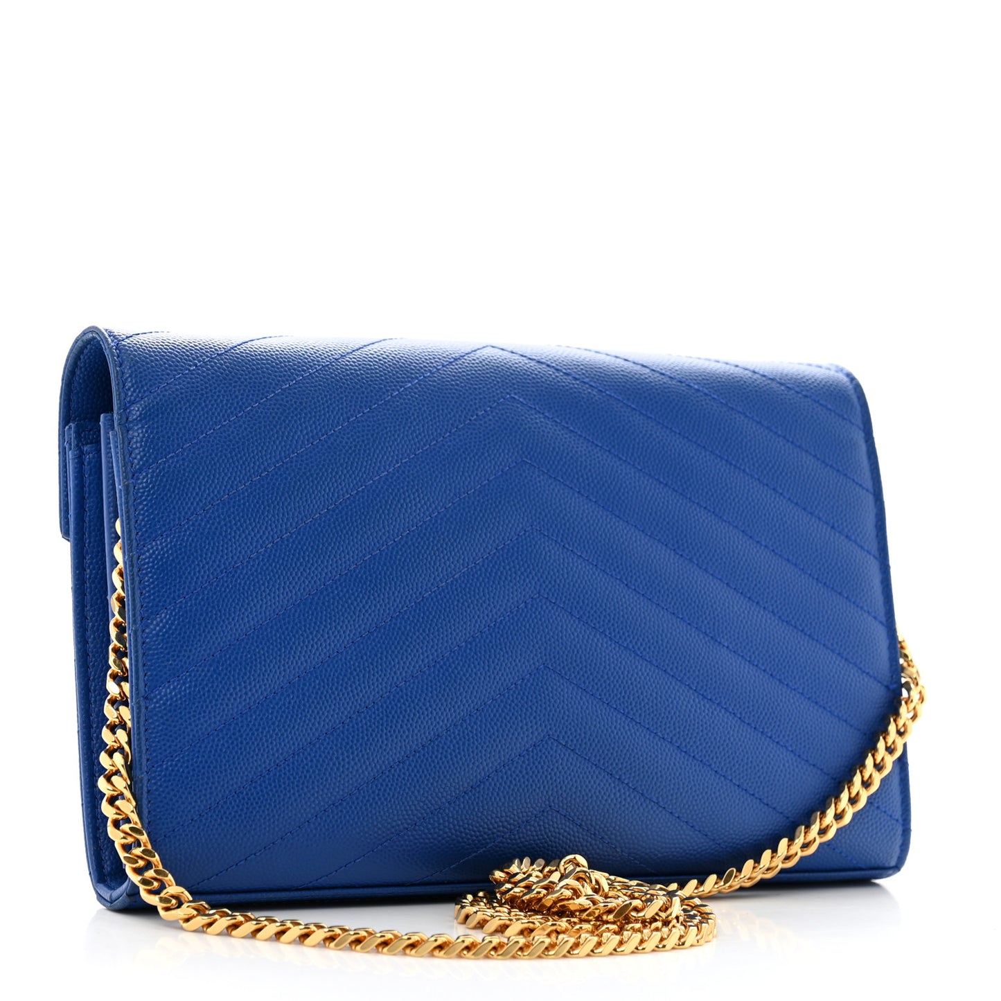 Grain De Poudre Matelasse Chevron Monogram Chain Wallet Blue Majorelle