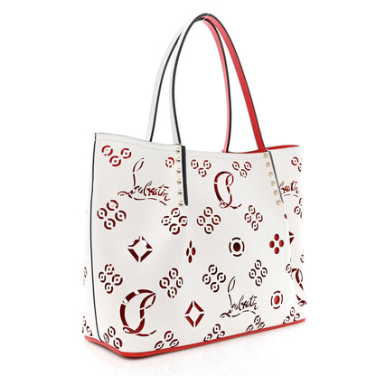 Christian Louboutin Calfskin Perforated Large Loubinthesky Cabarock Spikes Tote Snow 3 of 9