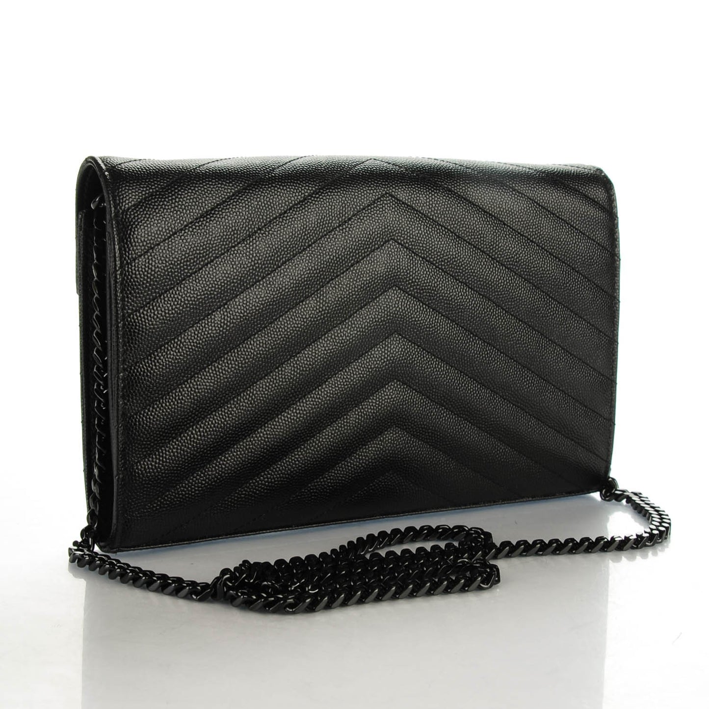 Grain De Poudre Matelasse Chevron Medium Monogram Chain Wallet Black