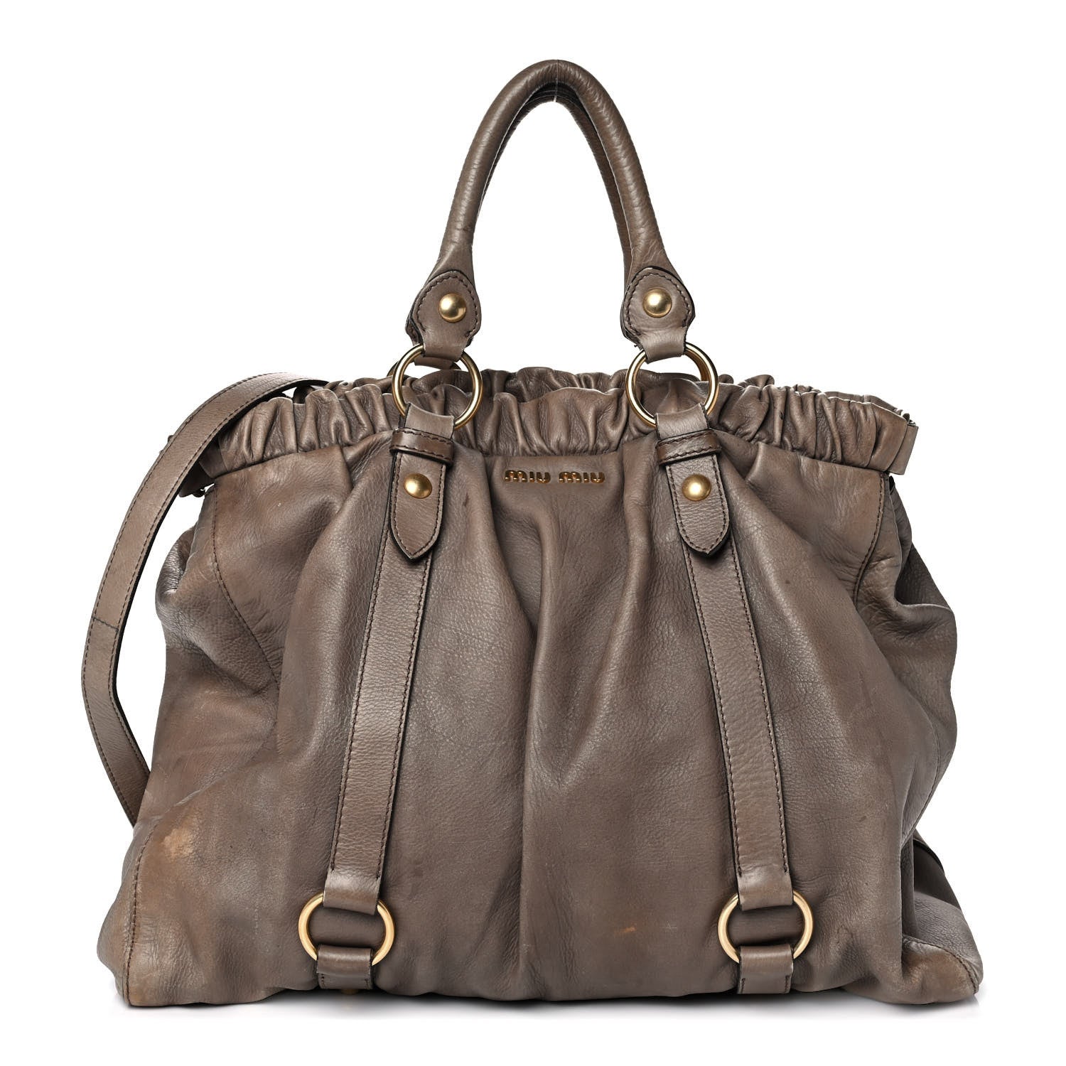 Miu Miu Vitello Lux Gathered Tote Juta 1 of 16