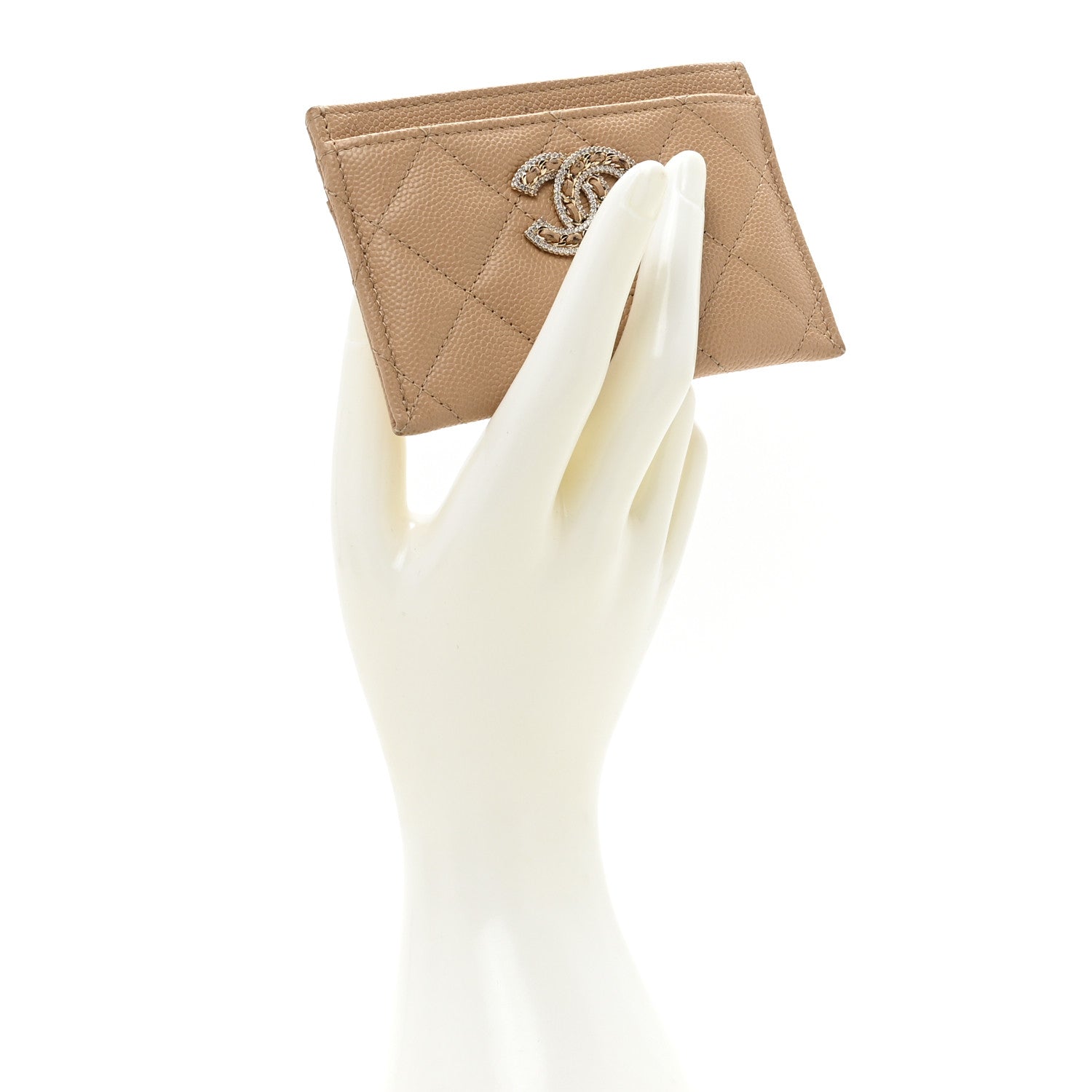 Chanel Caviar Quilted Crystal Card Holder Beige 2 of 13
