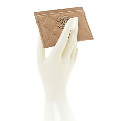 Chanel Caviar Quilted Crystal Card Holder Beige 2 of 13