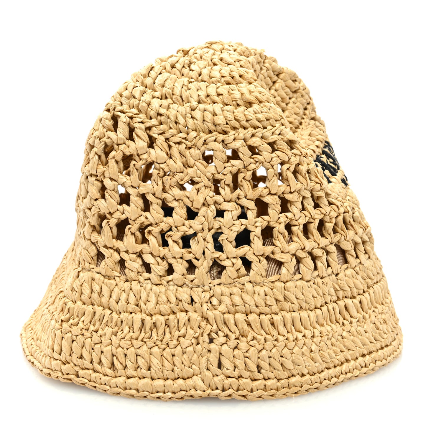 Yarn Raffia Effect Crochet Logo Embroidered Womens Bucket Hat M Naturale