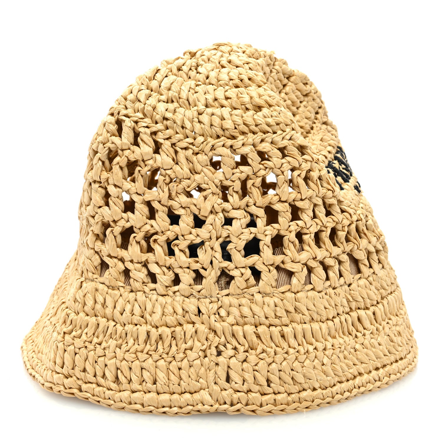 Prada Yarn Raffia Effect Crochet Logo Embroidered Womens Bucket Hat M Naturale 6 of 8
