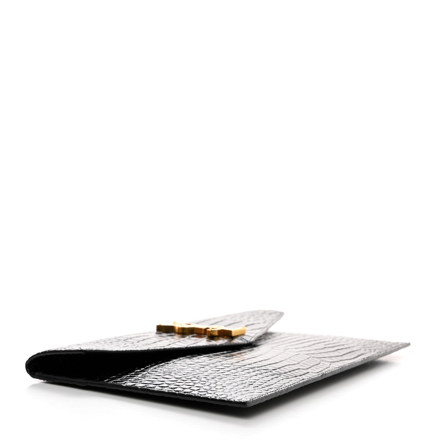 Saint Laurent Calfskin Crocodile Embossed Uptown Monogram Pouch Black 4 of 7
