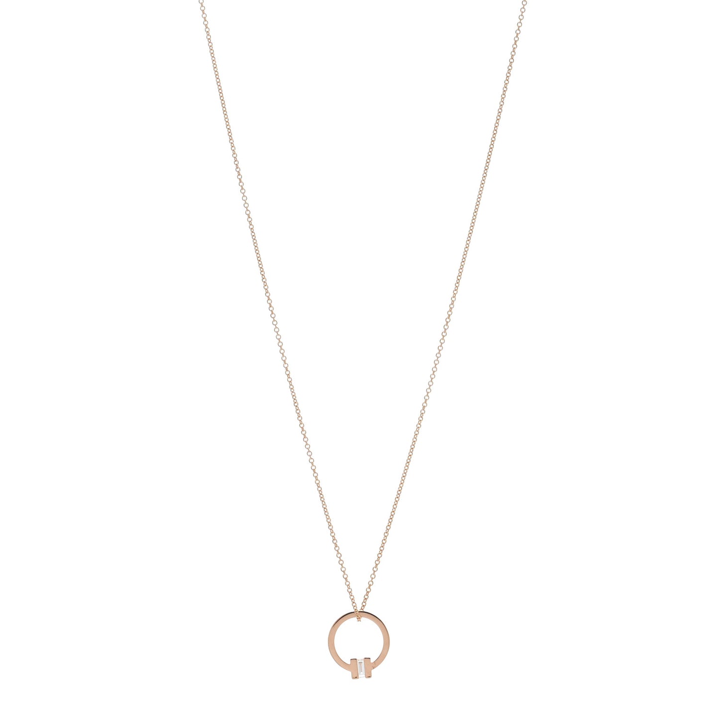 18K Rose Gold Diamond T Baguette Pave Pendant Necklace