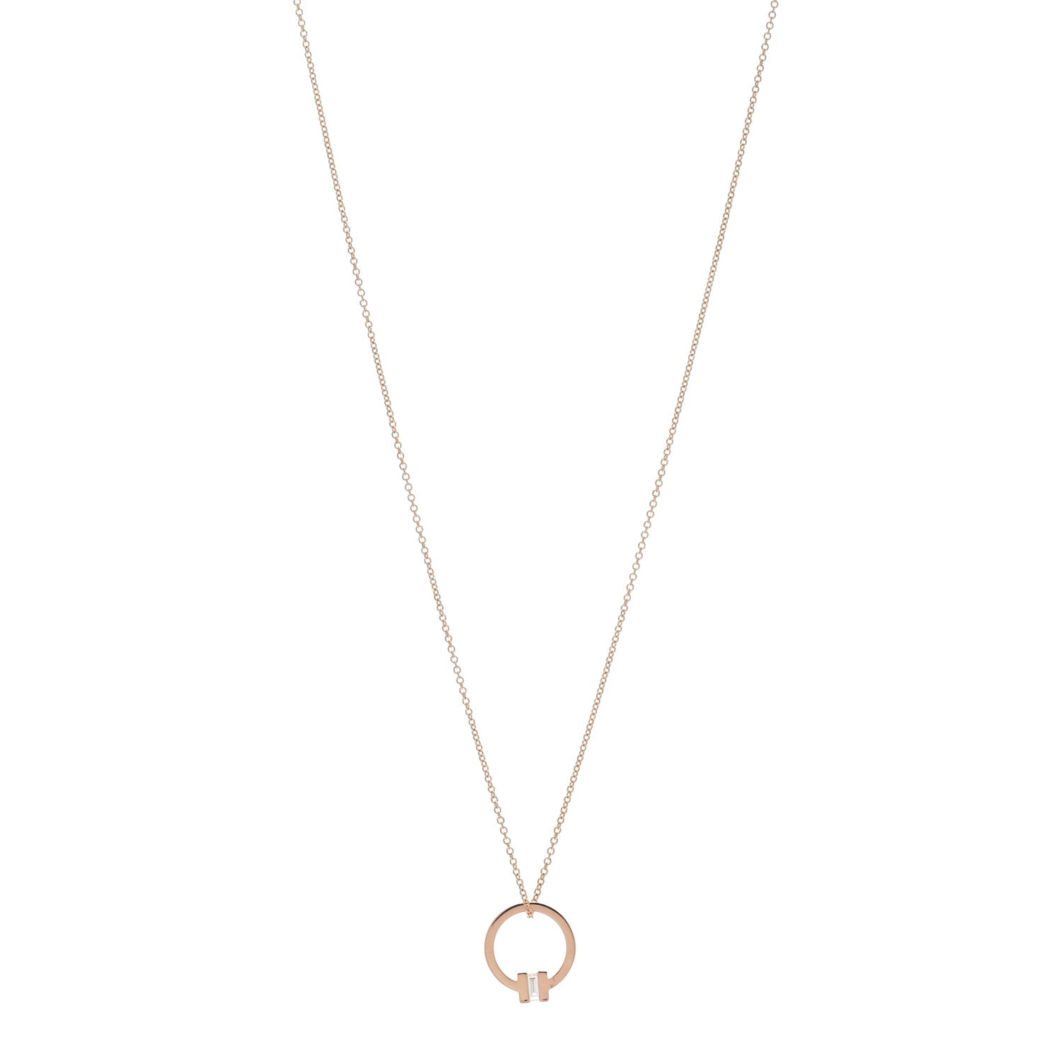 Tiffany 18K Rose Gold Diamond T Baguette Pave Pendant Necklace 1 of 5