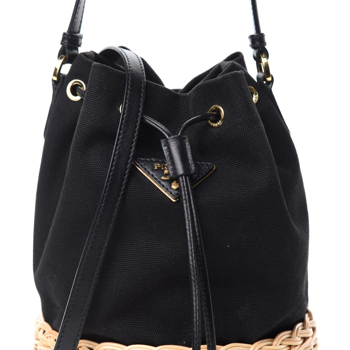 Wicker Canvas Bucket Bag Black