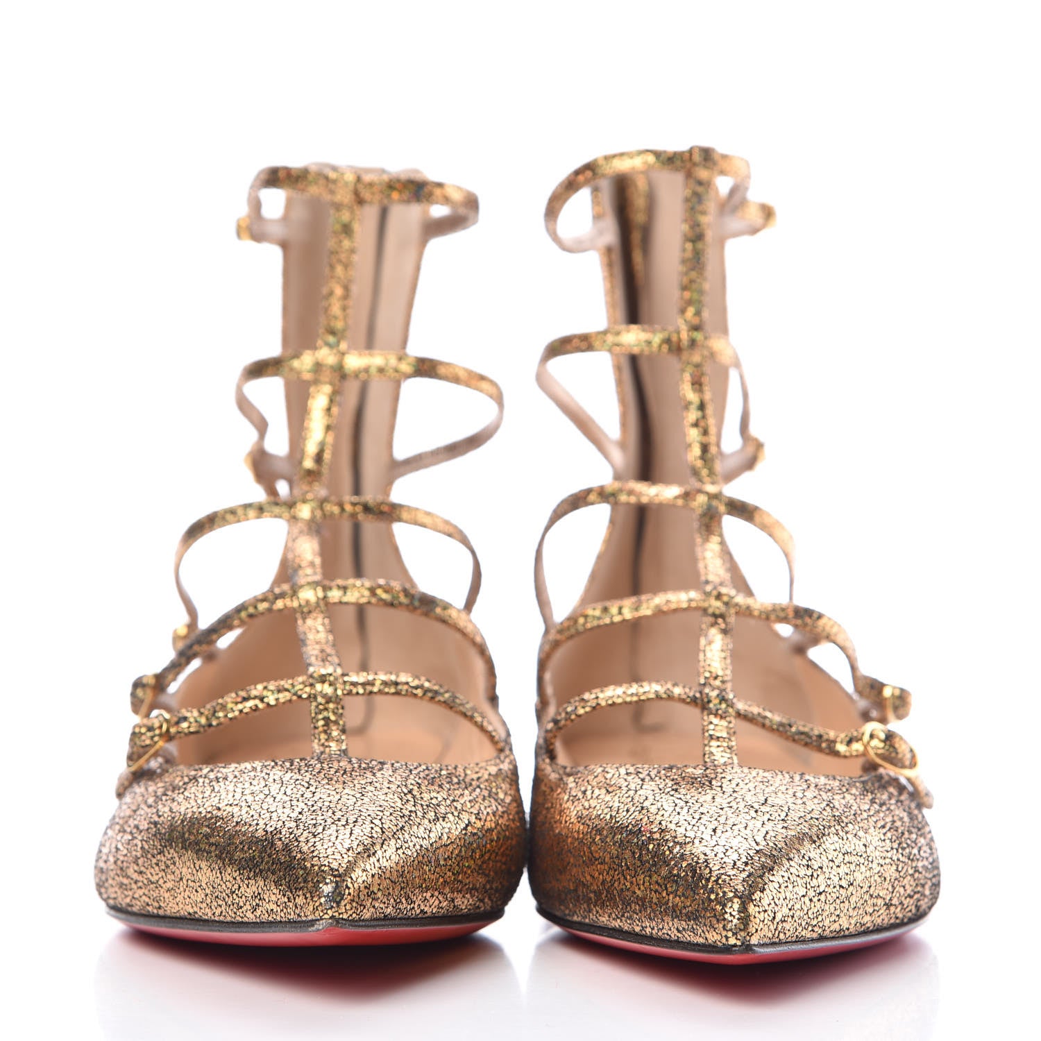 Christian Louboutin Cosmo 3D Kid Toerless Muse Ankle Wrap Ballerina Flats 38.5 Gold 2 of 8