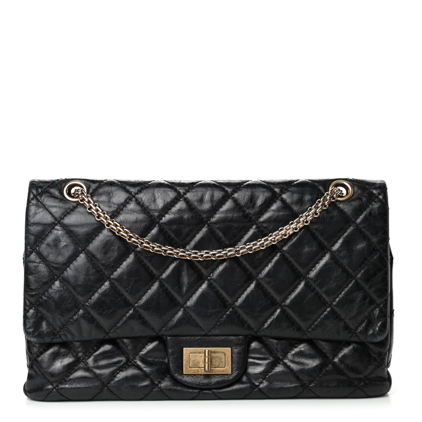 Glazed Aged Calfskin Quilted 2.55 Reissue 227 Flap Black