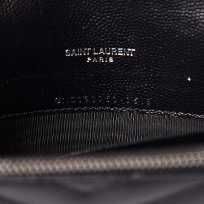 Saint Laurent Grain De Poudre Matelasse Chevron Monogram Envelope Chain Wallet Black 7 of 10