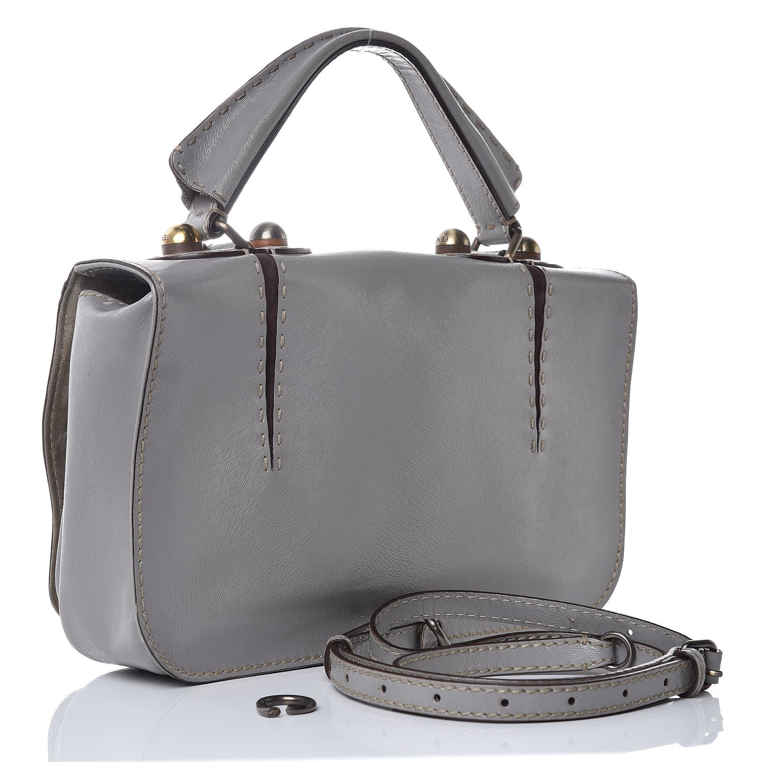 Fendi Glazed Calfskin Secret Code Satchel Grey 3 of 9