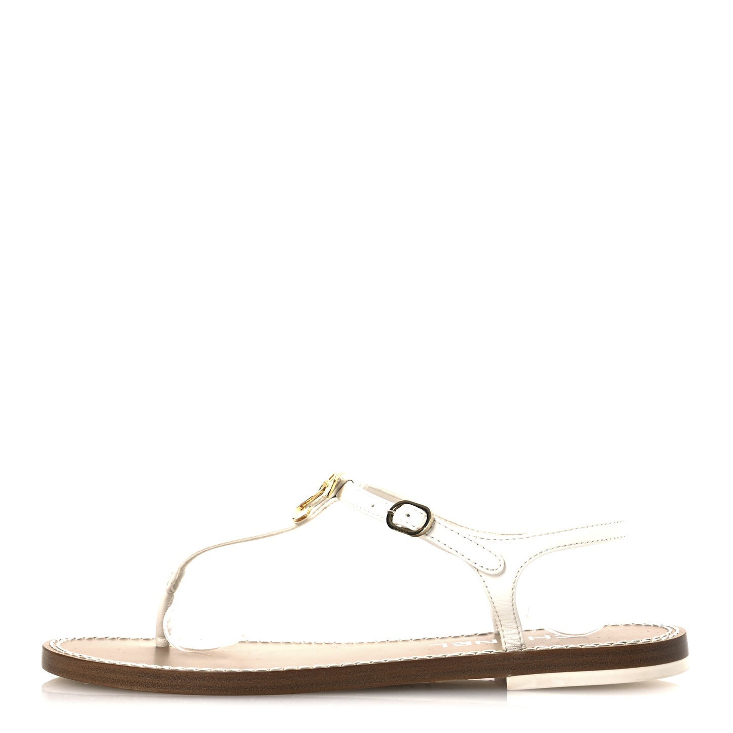 Lambskin CC Thong Sandals 37 White Gold