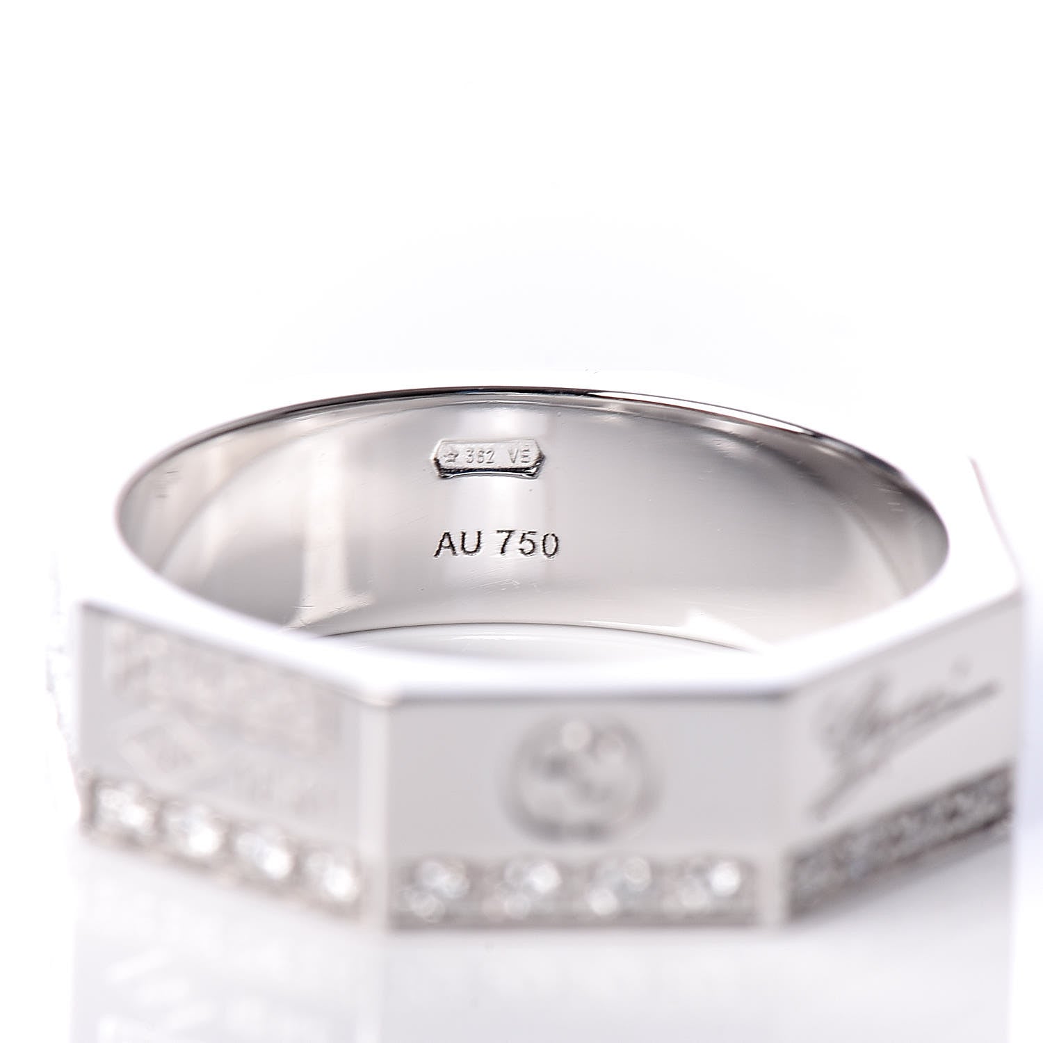 Gucci 18K White Gold Diamond Octagon Logo Band Ring 49 5 6 of 6