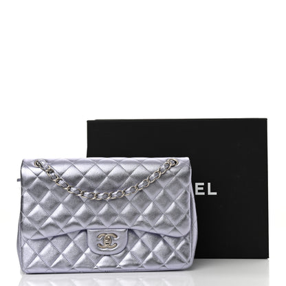 Chanel Metallic Lambskin Quilted Jumbo Double Flap Light Purple 15 of 15