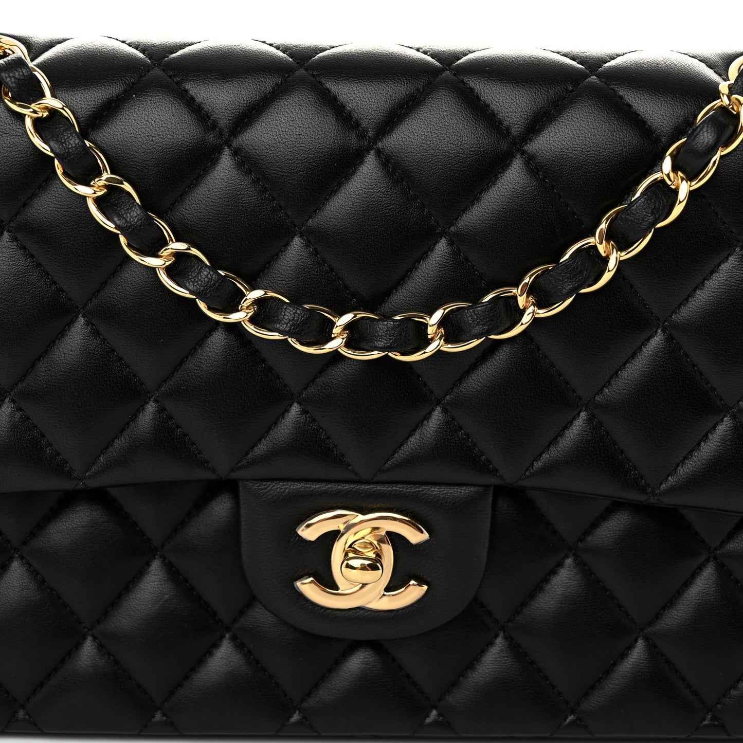 Lambskin Quilted Medium Double Flap Black