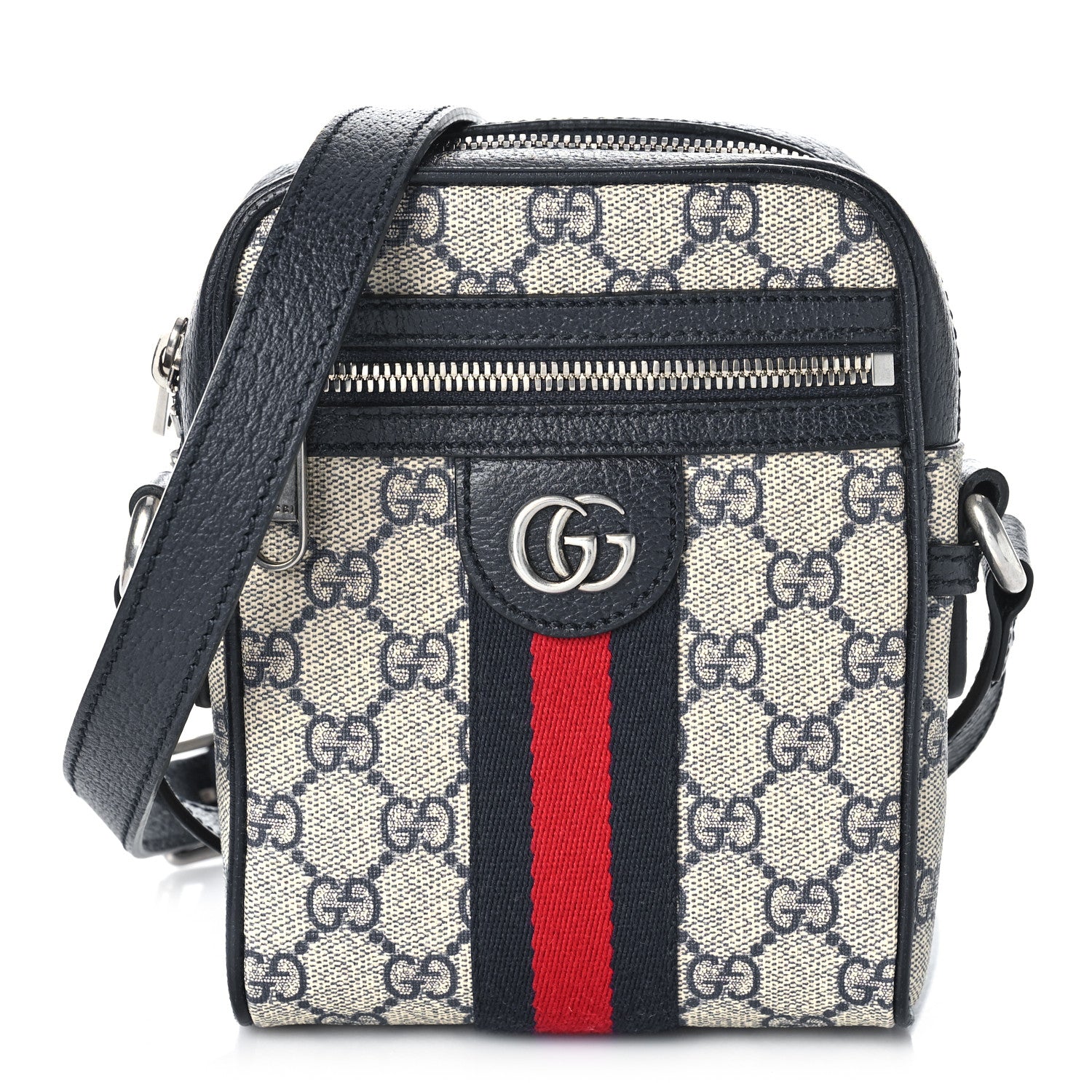 Gucci GG Supreme Monogram Textured Calfskin Web Mini Ophidia Messenger Beige Blue 1 of 10